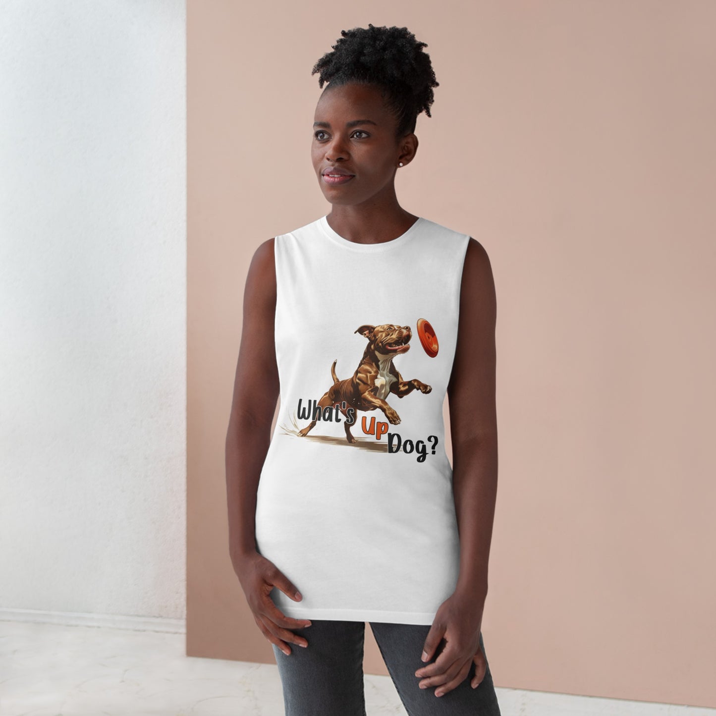 American Pit Bull Terrier (Pittie) - What's Up Dog? Frisbee Disc Sports - Unisex Barnard Tank Top w/ Raw Armholes