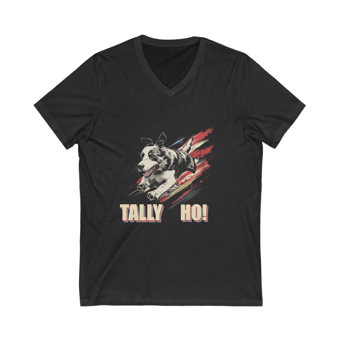 Border Collie - Tally Ho! A FastCAT Design - Unisex Jersey Short Sleeve V-Neck Tee