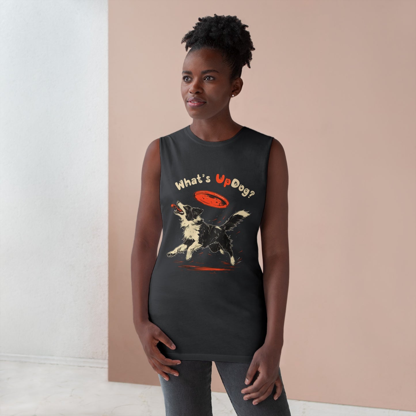 Border Collie - What's Up Dog? Frisbee Disc Sports - Unisex Barnard Tank Top w/ Raw Armholes