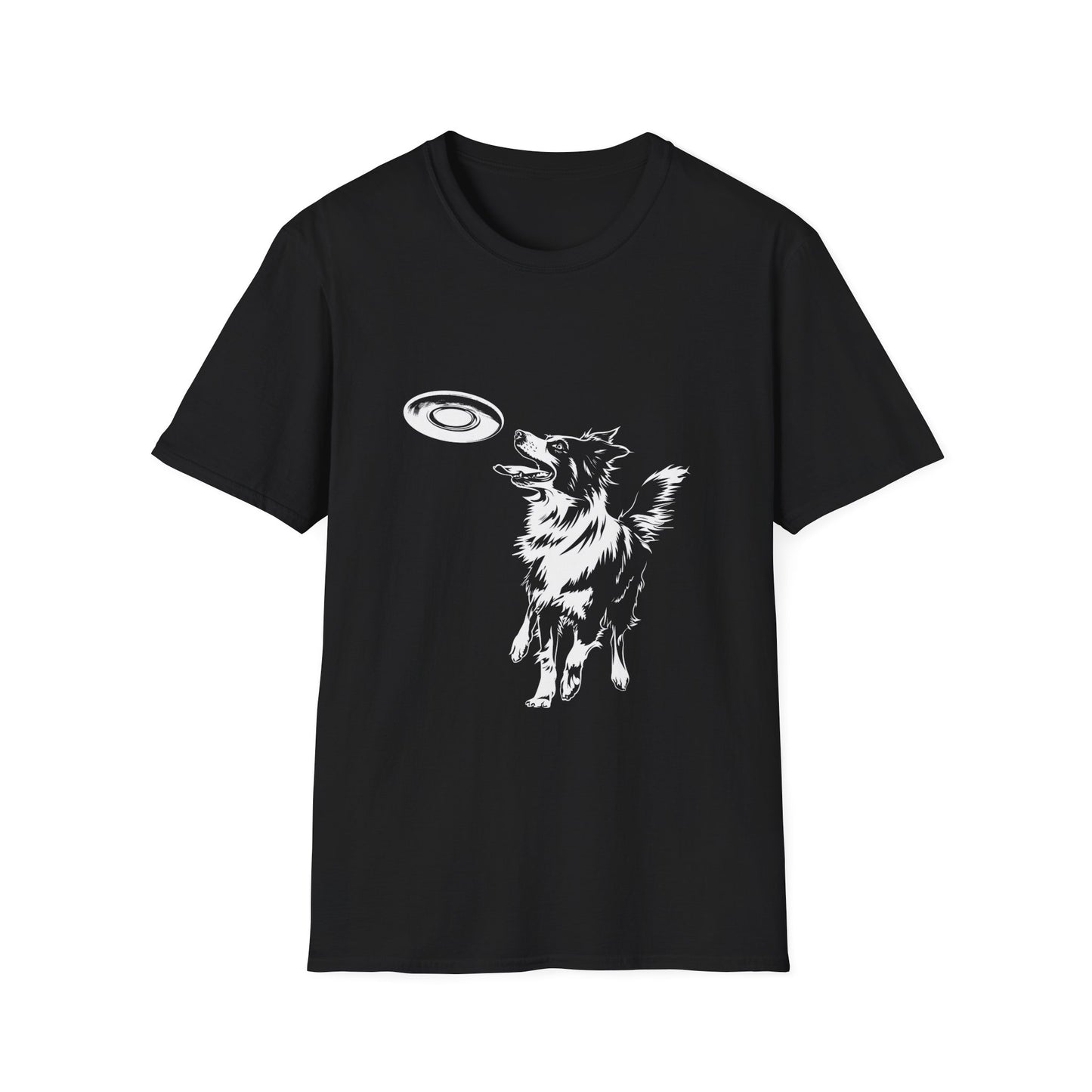 Border Collie with Frisbee Disc - Unisex Softstyle T-Shirt