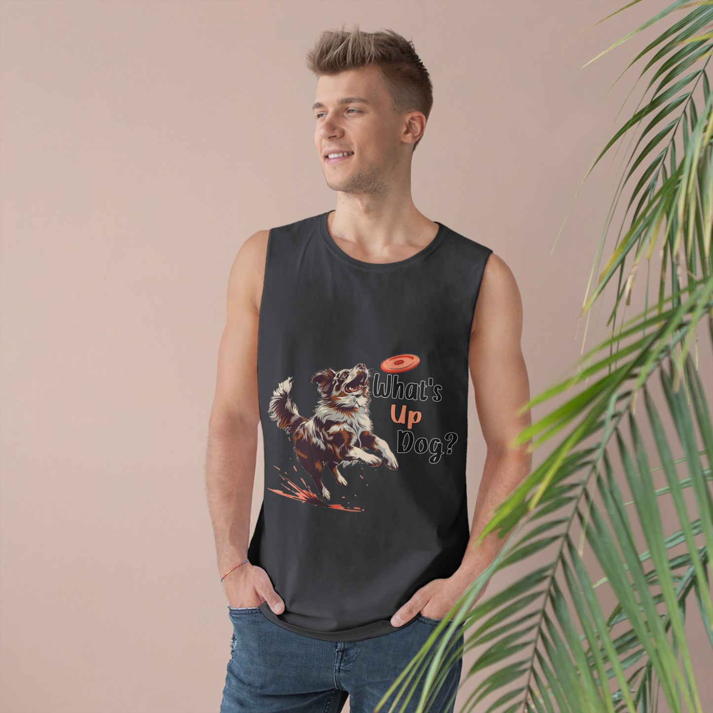 Australian Shepherd - What's Up Dog? Frisbee Disc Sports - Unisex Barnard Tank Top w/ Raw Armholes