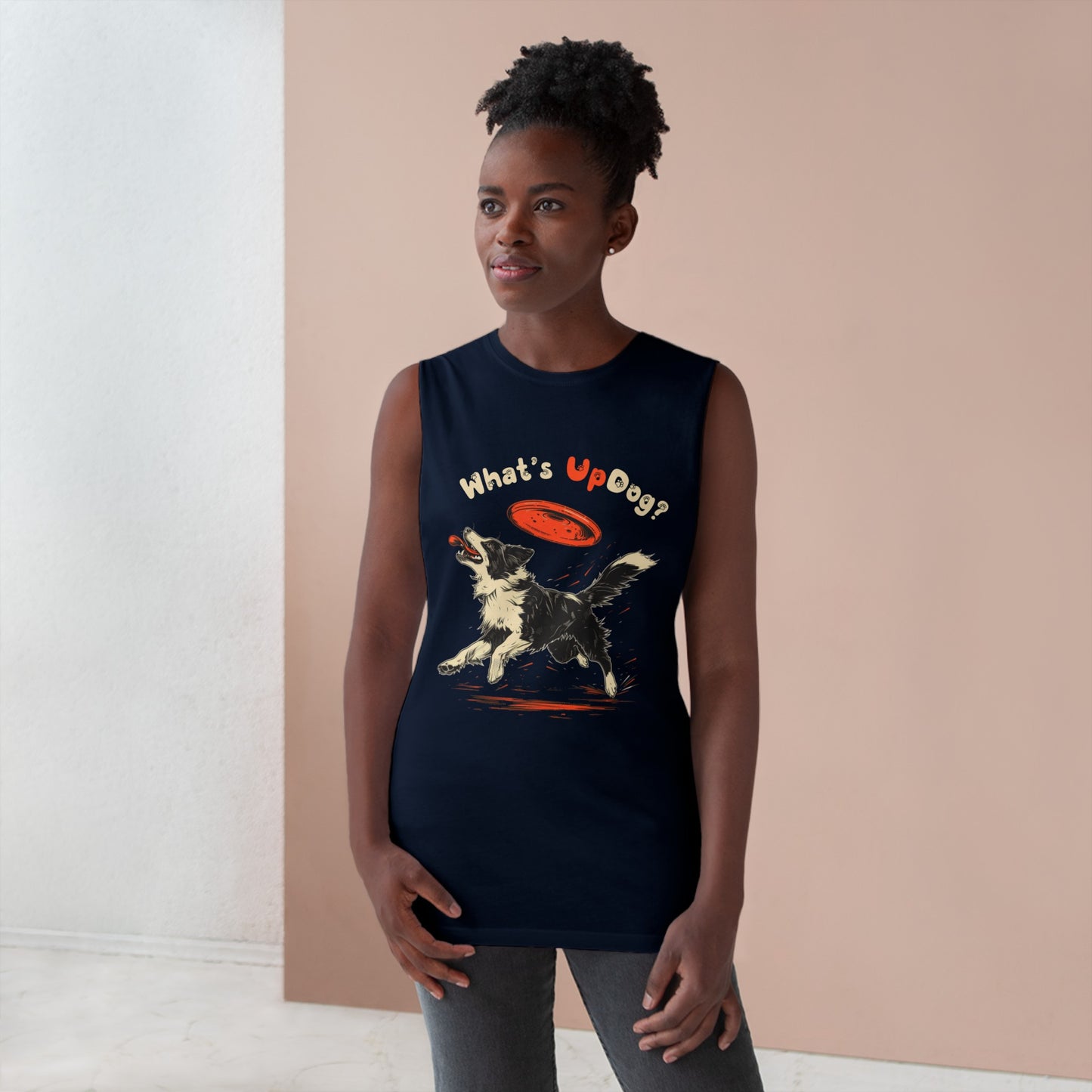 Border Collie - What's Up Dog? Frisbee Disc Sports - Unisex Barnard Tank Top w/ Raw Armholes