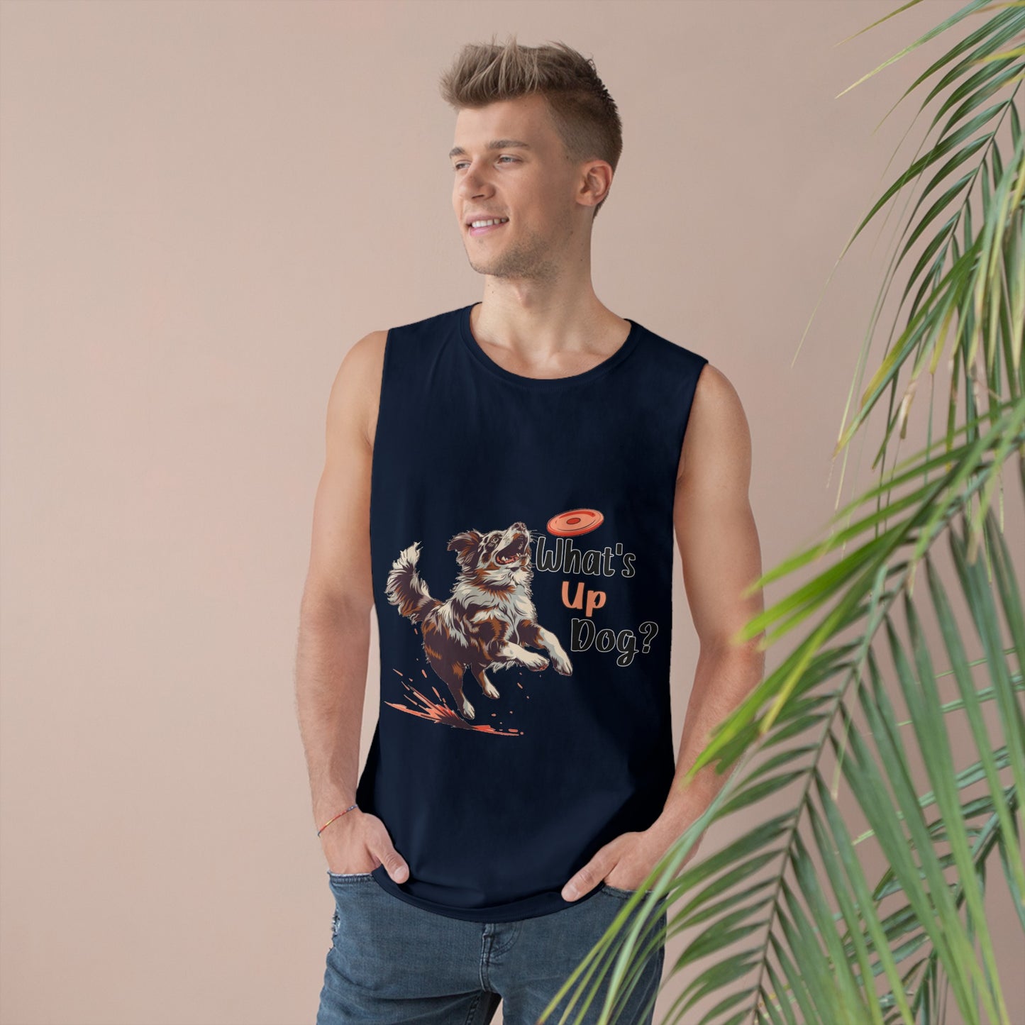 Australian Shepherd - What's Up Dog? Frisbee Disc Sports - Unisex Barnard Tank Top w/ Raw Armholes