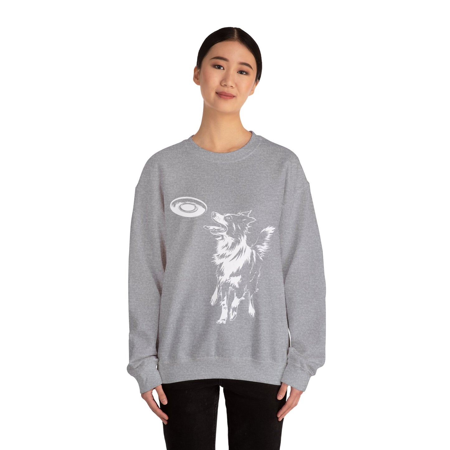 Border Collie With Frisbee Disc - Unisex Heavy Blend Crewneck Sweatshirt