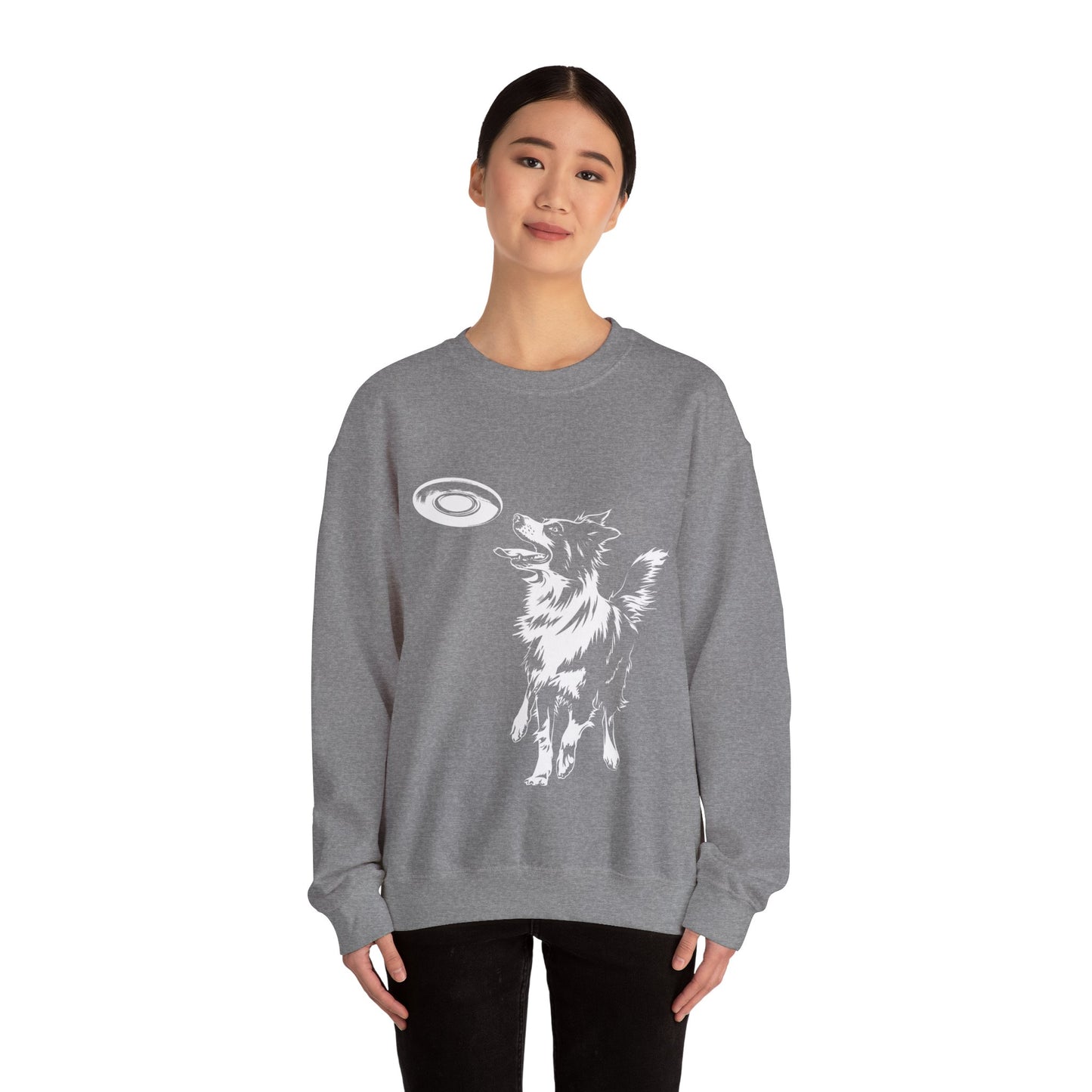 Border Collie With Frisbee Disc - Unisex Heavy Blend Crewneck Sweatshirt