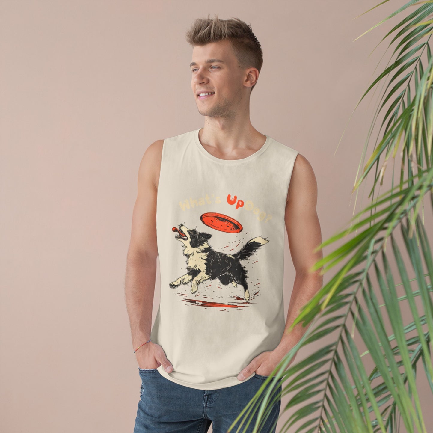 Border Collie - What's Up Dog? Frisbee Disc Sports - Unisex Barnard Tank Top w/ Raw Armholes