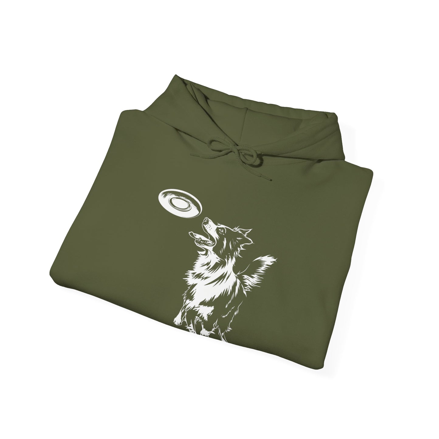 Border Collie with Frisbee Disc - Unisex Heavy Blend Hooded Sweatshirt