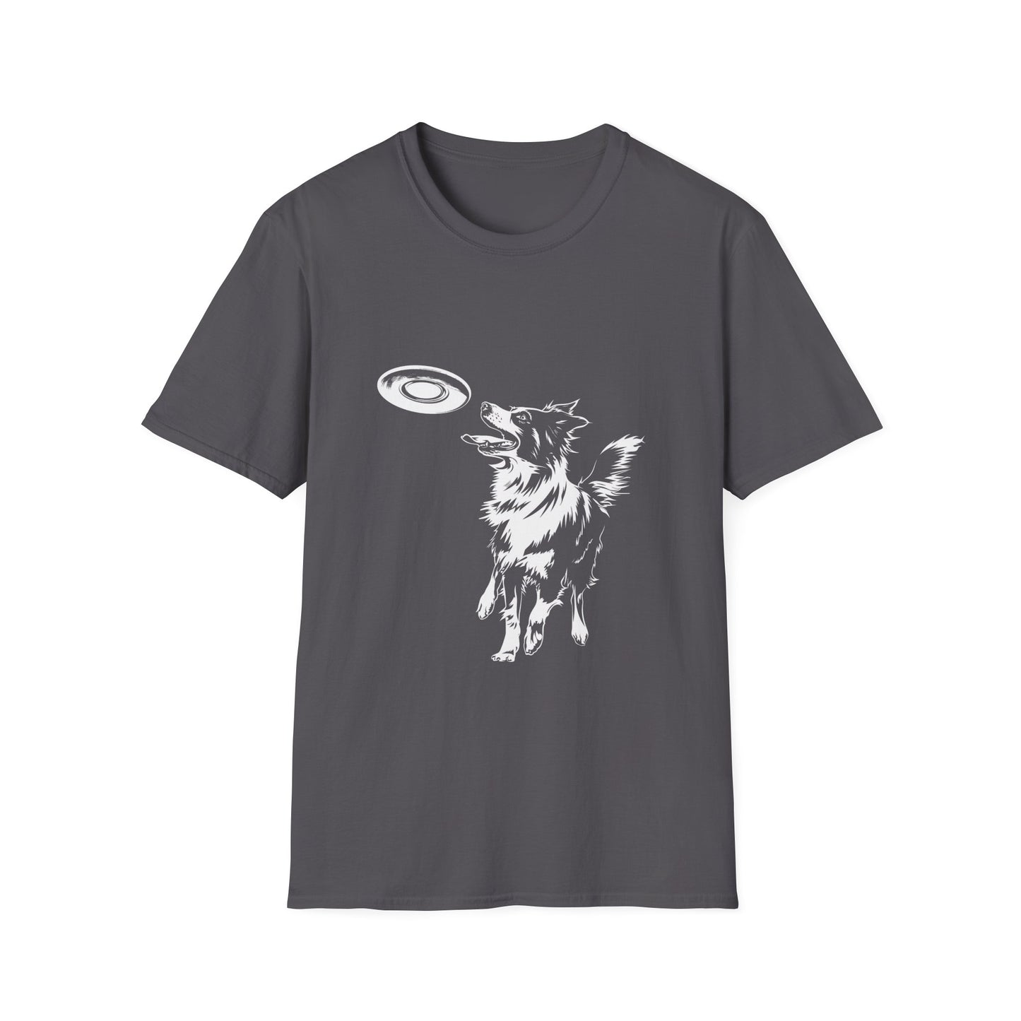 Border Collie with Frisbee Disc - Unisex Softstyle T-Shirt