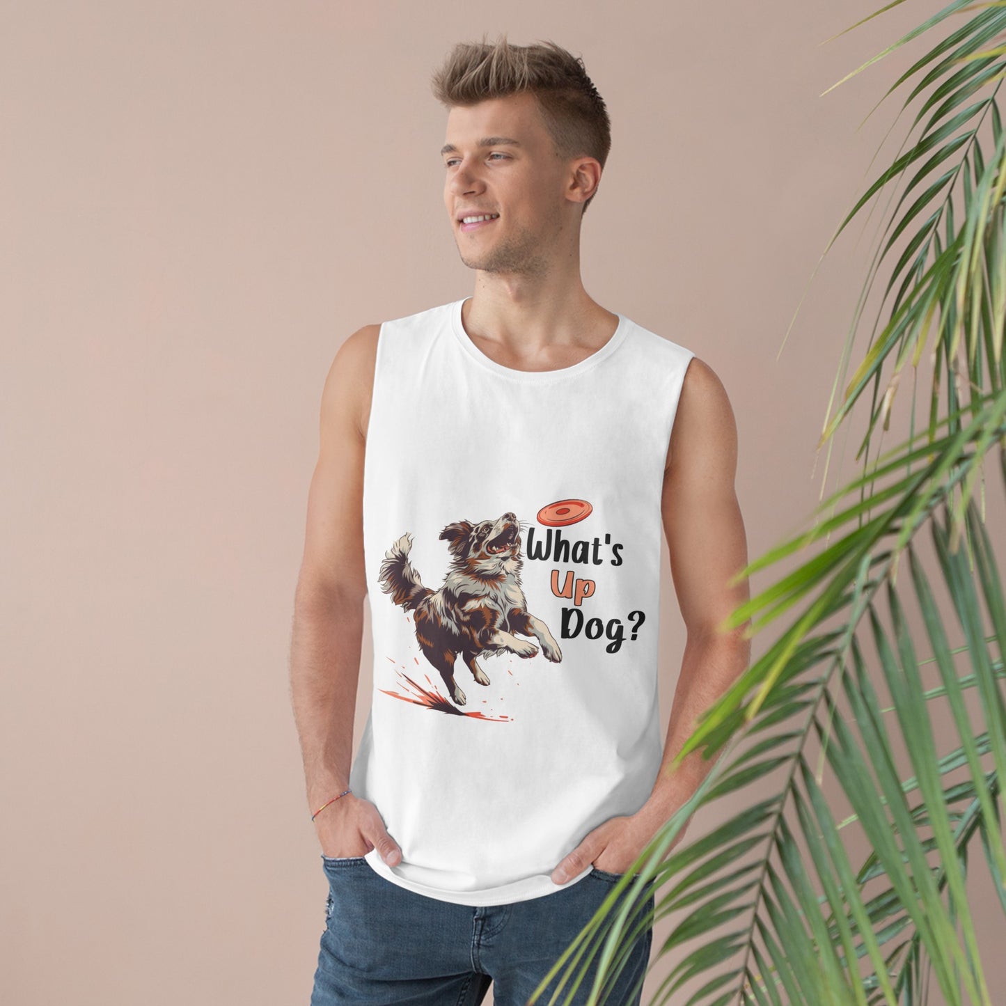 Australian Shepherd - What's Up Dog? Frisbee Disc Sports - Unisex Barnard Tank Top w/ Raw Armholes