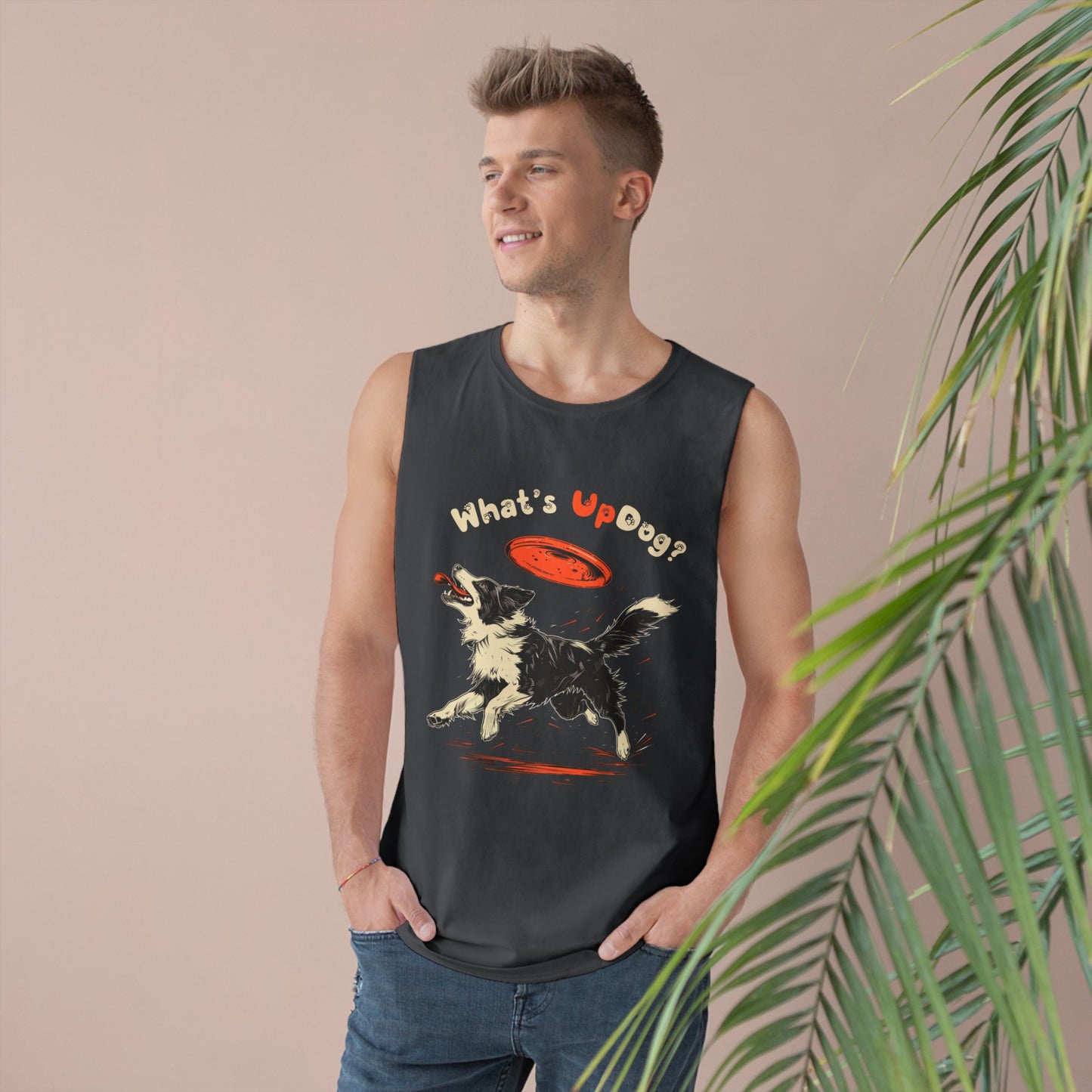 Border Collie - What's Up Dog? Frisbee Disc Sports - Unisex Barnard Tank Top w/ Raw Armholes