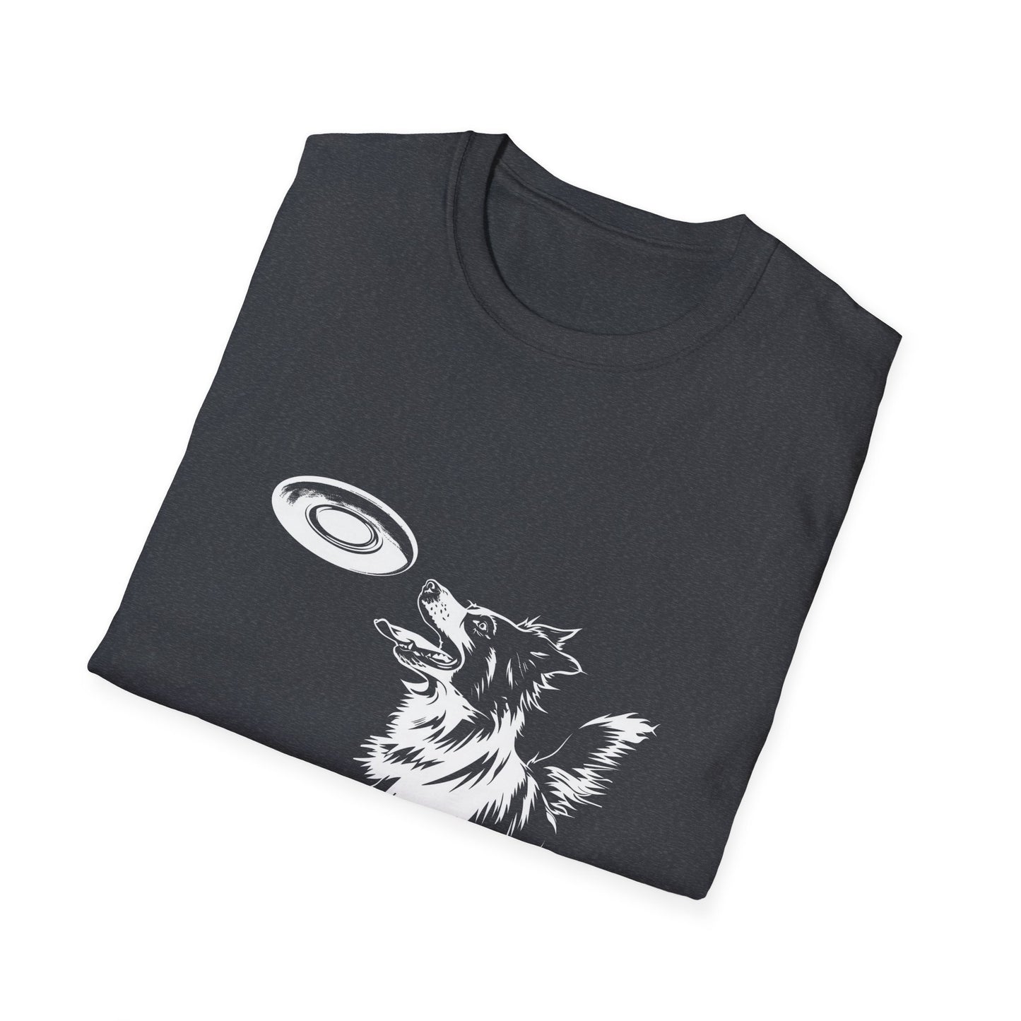 Border Collie with Frisbee Disc - Unisex Softstyle T-Shirt