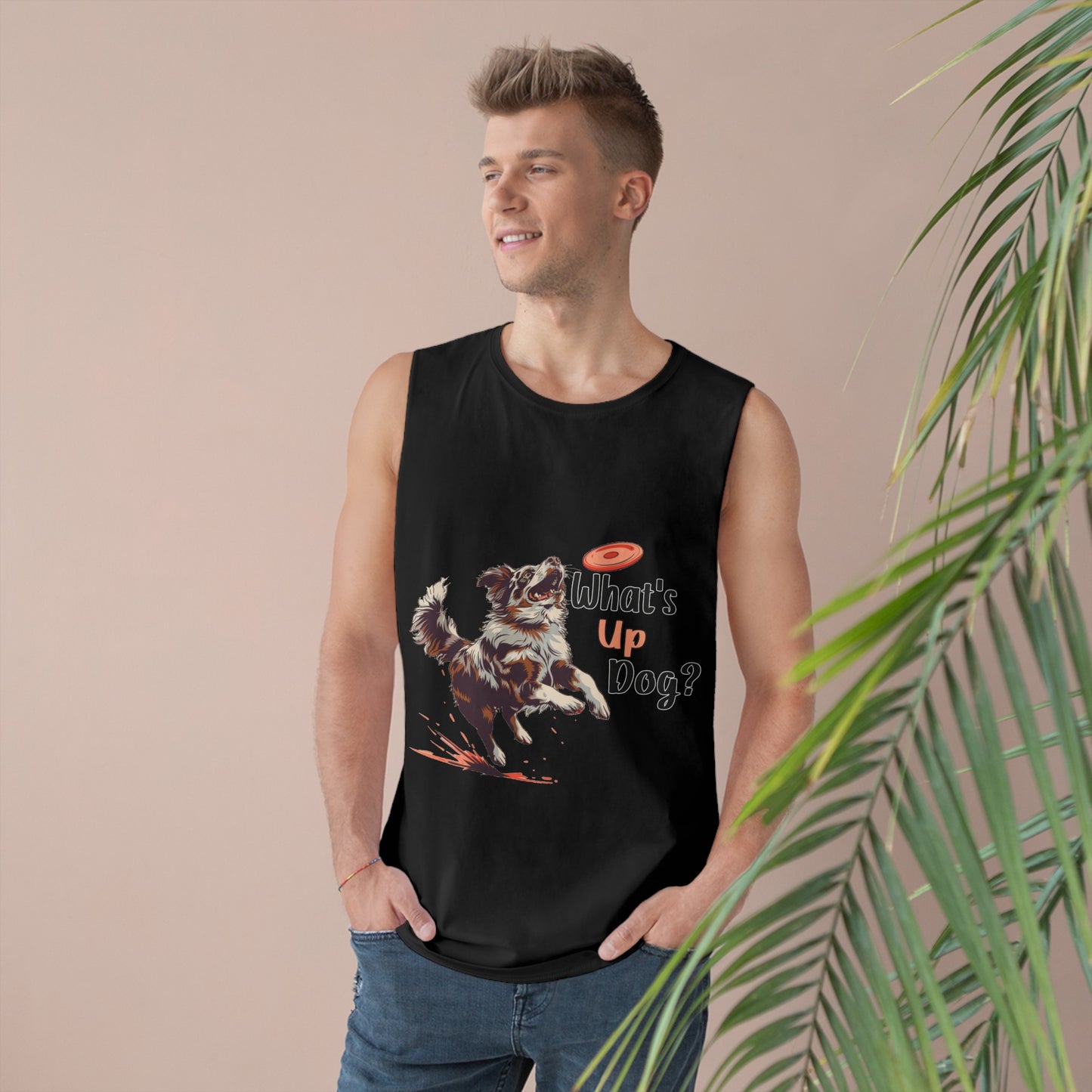 Australian Shepherd - What's Up Dog? Frisbee Disc Sports - Unisex Barnard Tank Top w/ Raw Armholes