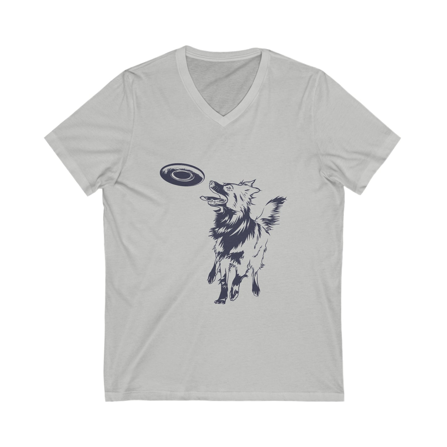 Border Collie Frisbee Disc Dog  - Unisex Jersey Short Sleeve V-Neck Tee