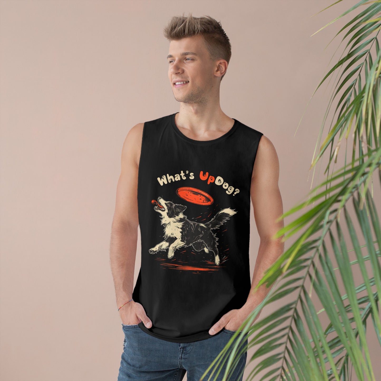 Border Collie - What's Up Dog? Frisbee Disc Sports - Unisex Barnard Tank Top w/ Raw Armholes