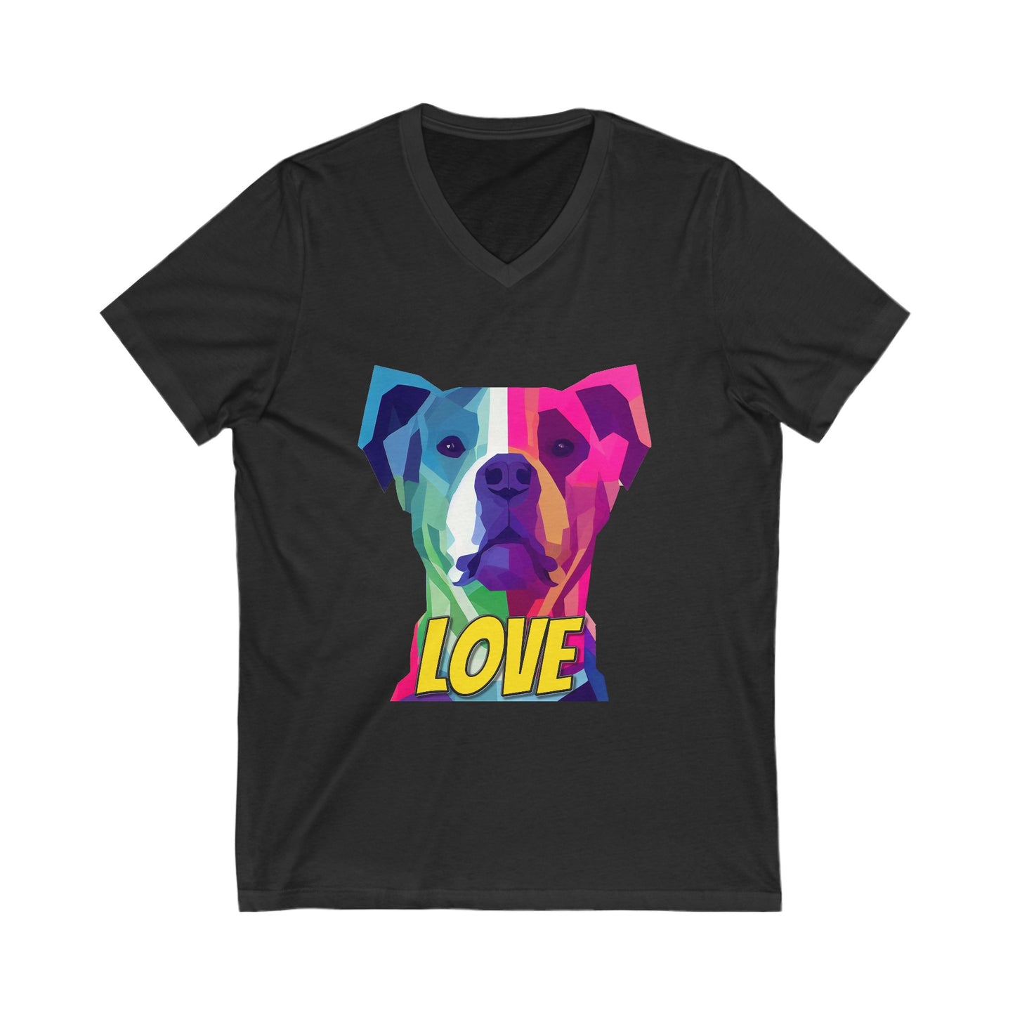 Pittie LOVE - American Pit Bull Terrier Low Poly Design - Unisex Jersey Short Sleeve V-Neck Tee