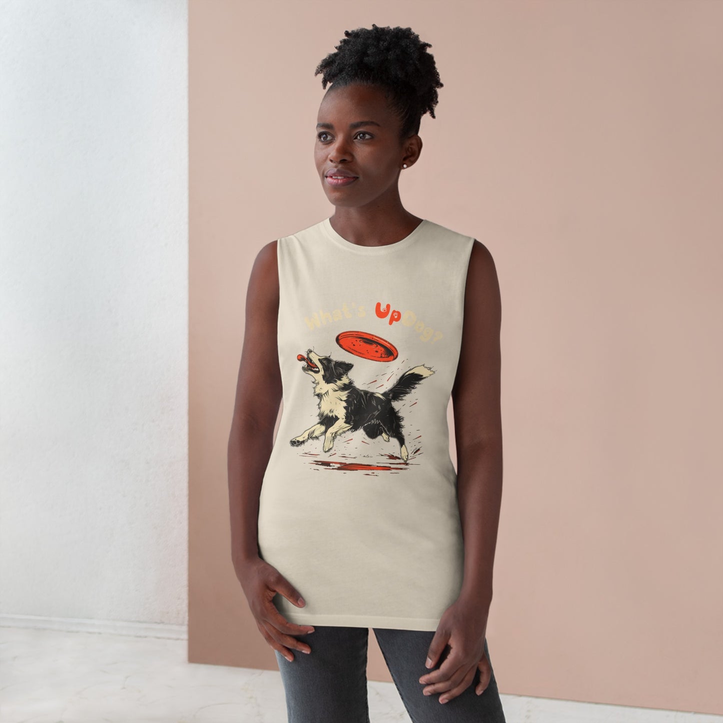 Border Collie - What's Up Dog? Frisbee Disc Sports - Unisex Barnard Tank Top w/ Raw Armholes