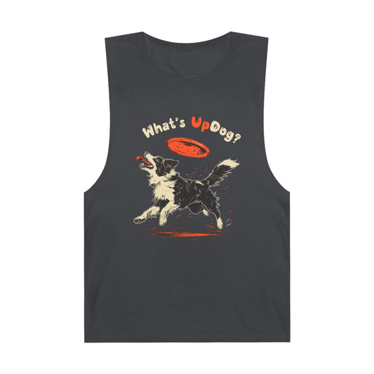 Border Collie - What's Up Dog? Frisbee Disc Sports - Unisex Barnard Tank Top w/ Raw Armholes