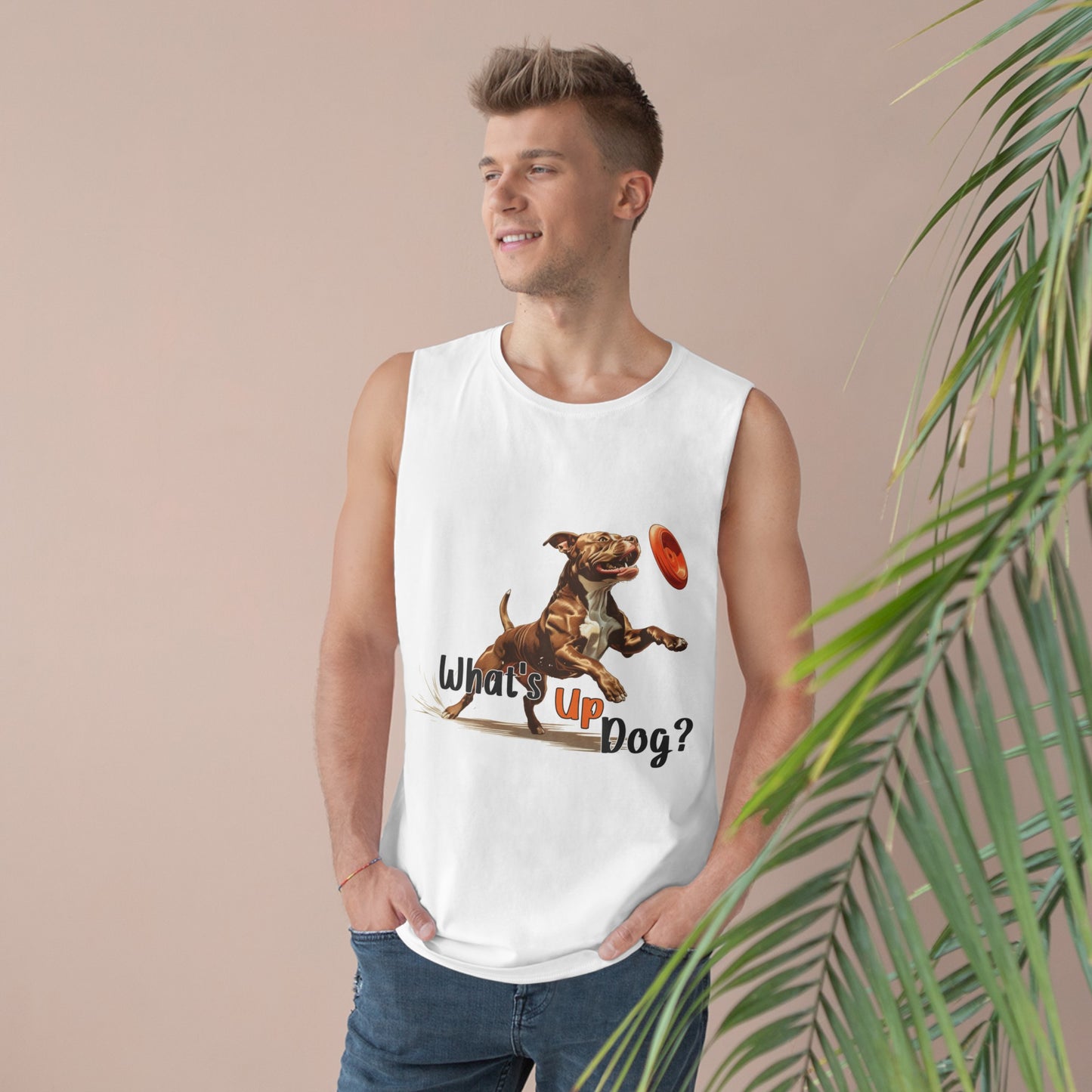 American Pit Bull Terrier (Pittie) - What's Up Dog? Frisbee Disc Sports - Unisex Barnard Tank Top w/ Raw Armholes