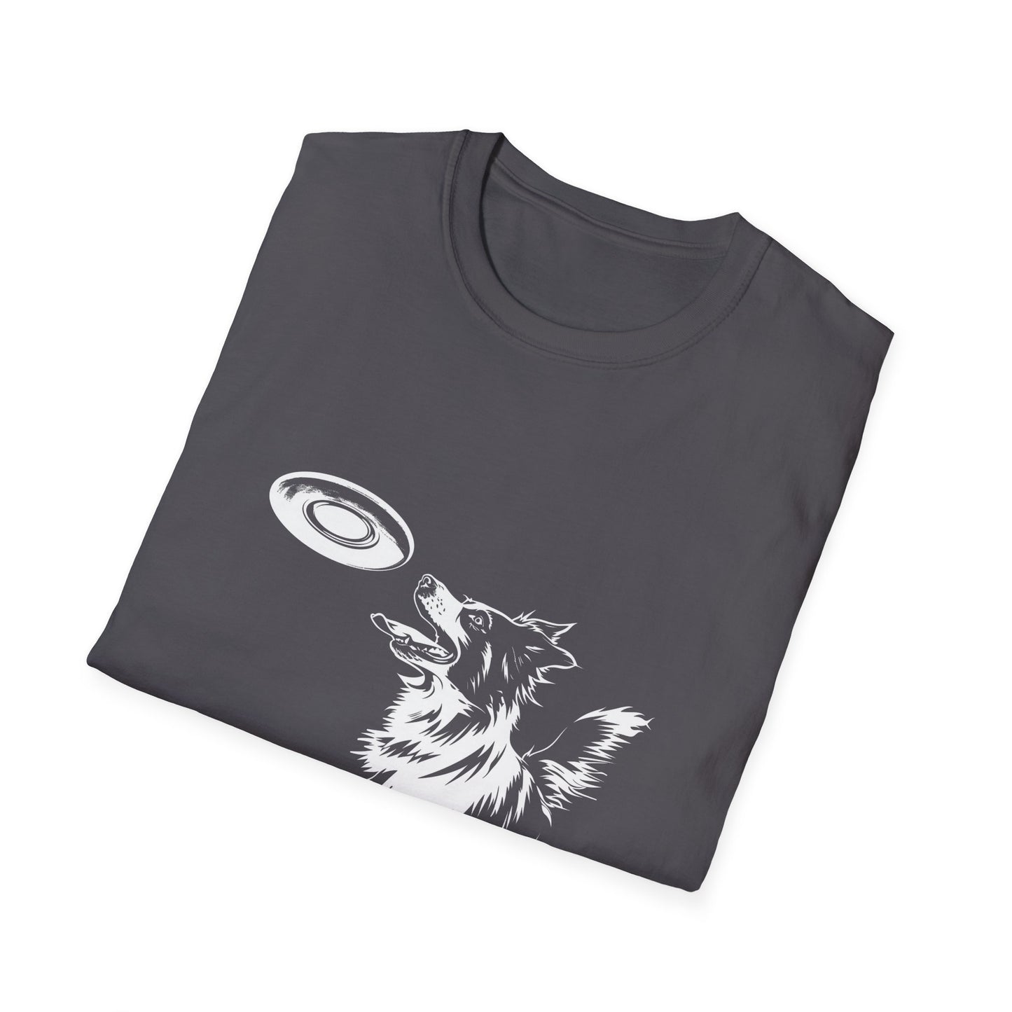 Border Collie with Frisbee Disc - Unisex Softstyle T-Shirt