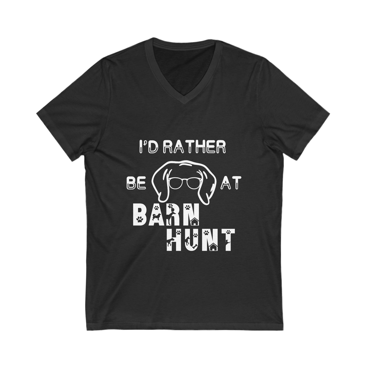 I'd Rather Be At Barn Hunt - Unisex Jersey Short Sleeve V-Neck Tee