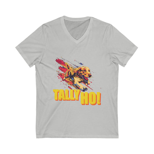 Golden Retriever - Tally Ho! A FastCAT Design - Unisex Jersey Short Sleeve V-Neck Tee