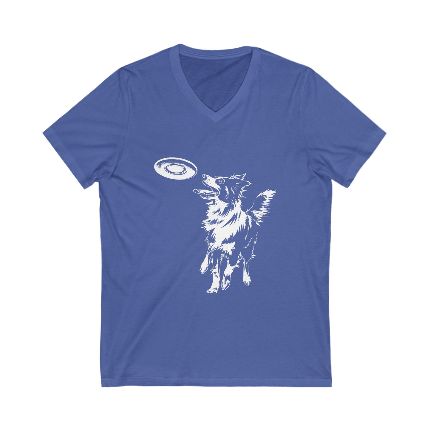 Border Collie Frisbee Disc Dog  - Unisex Jersey Short Sleeve V-Neck Tee