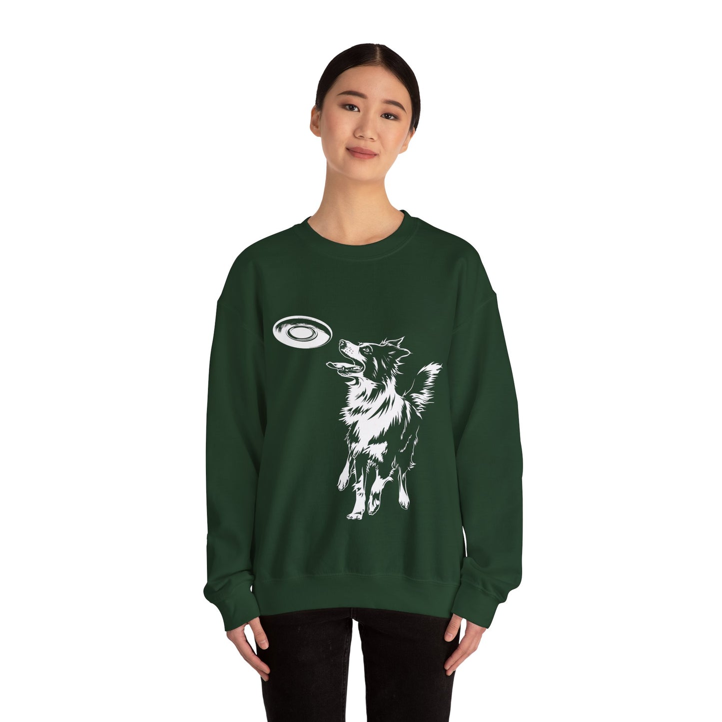 Border Collie With Frisbee Disc - Unisex Heavy Blend Crewneck Sweatshirt