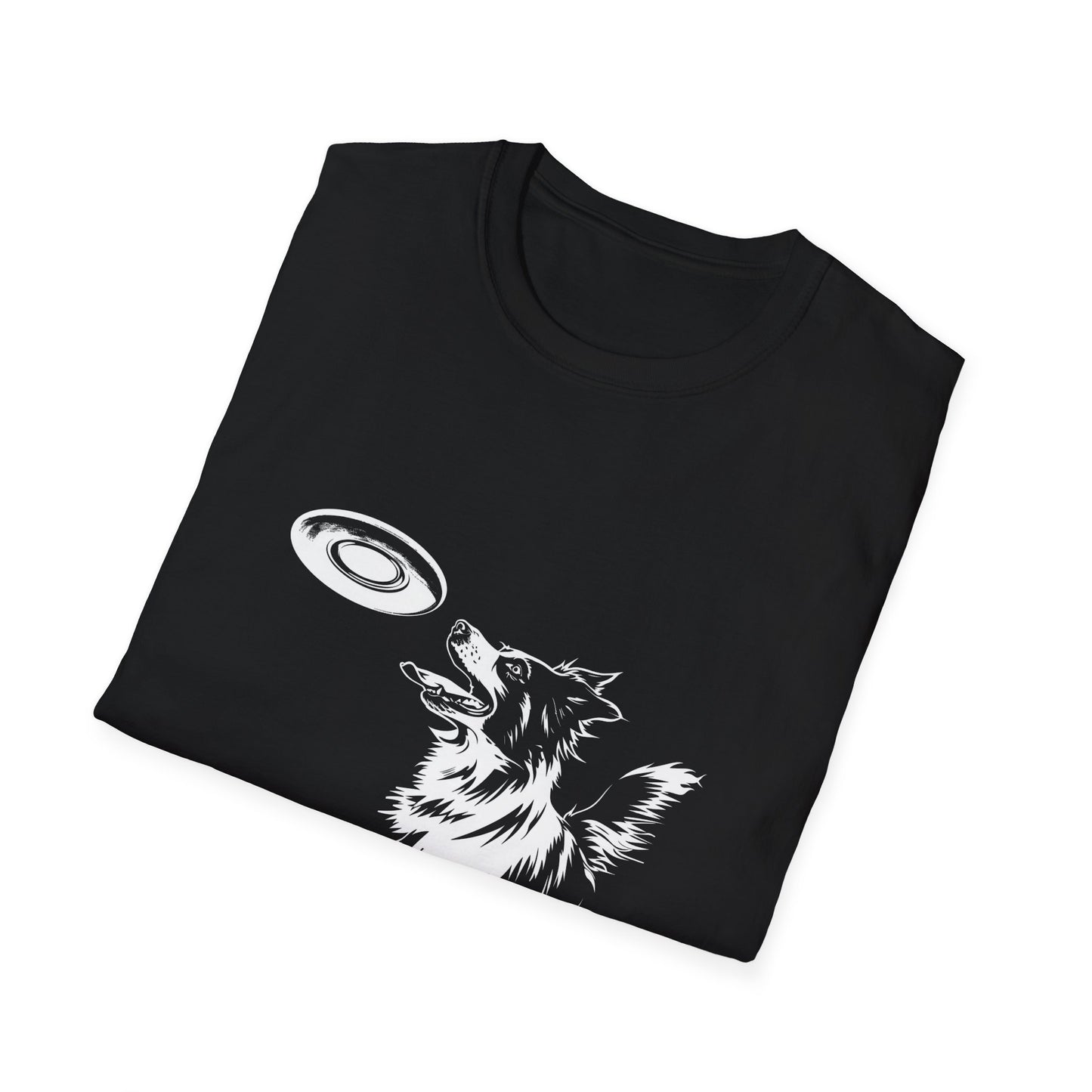 Border Collie with Frisbee Disc - Unisex Softstyle T-Shirt