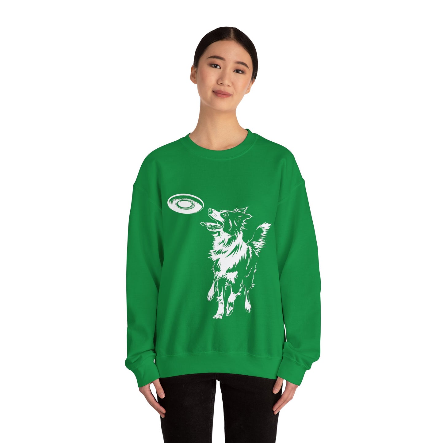 Border Collie With Frisbee Disc - Unisex Heavy Blend Crewneck Sweatshirt