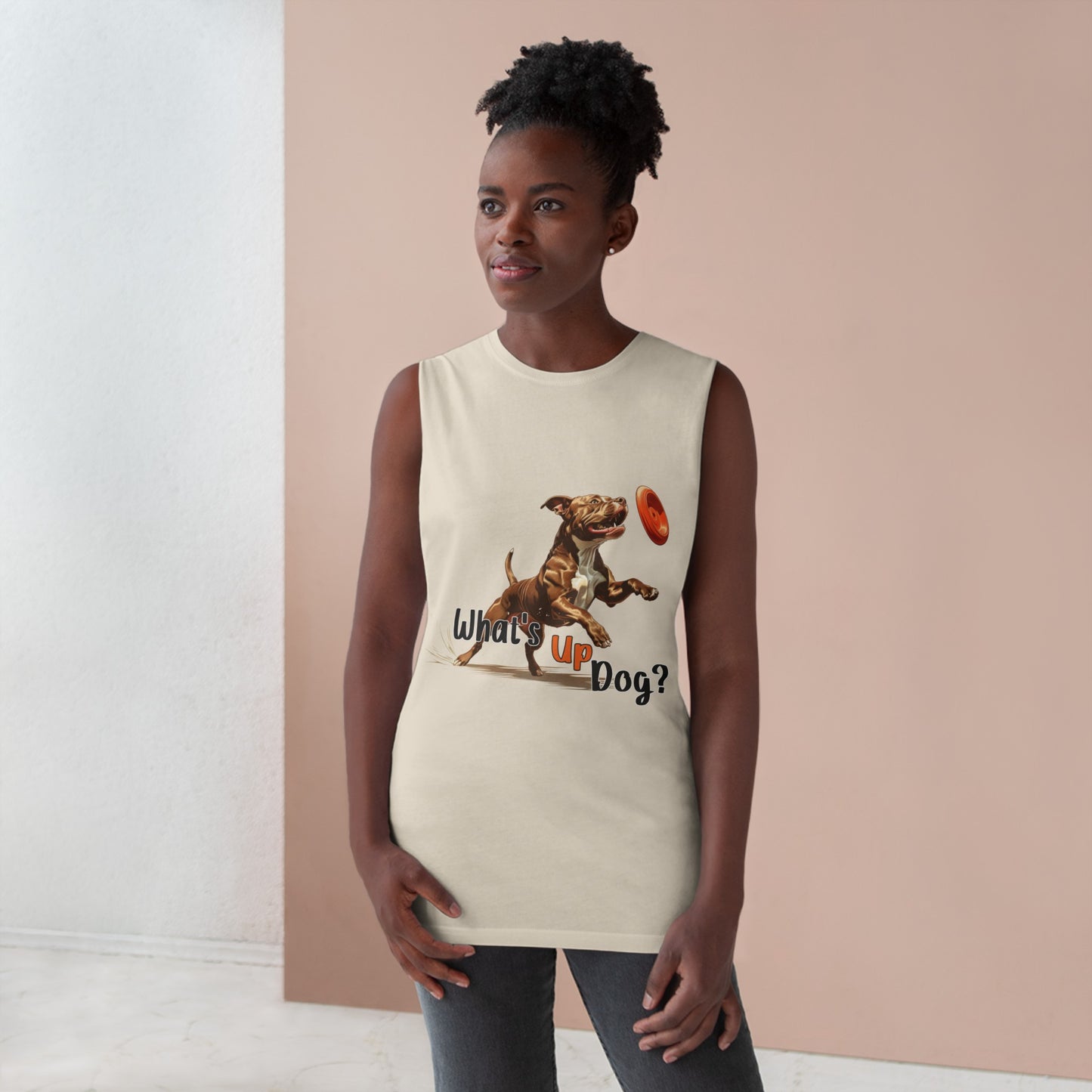 American Pit Bull Terrier (Pittie) - What's Up Dog? Frisbee Disc Sports - Unisex Barnard Tank Top w/ Raw Armholes