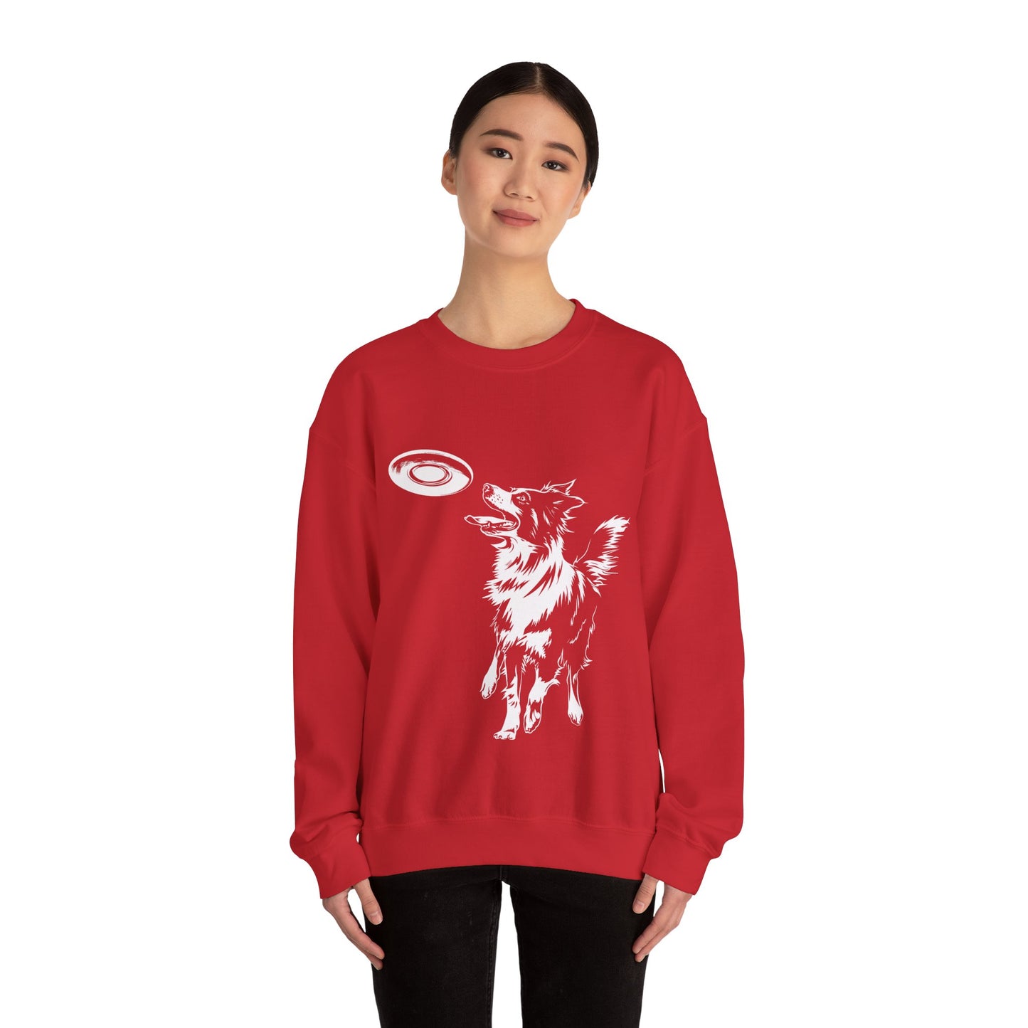 Border Collie With Frisbee Disc - Unisex Heavy Blend Crewneck Sweatshirt