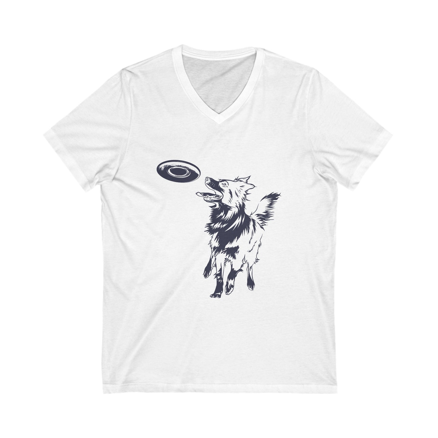 Border Collie Frisbee Disc Dog  - Unisex Jersey Short Sleeve V-Neck Tee