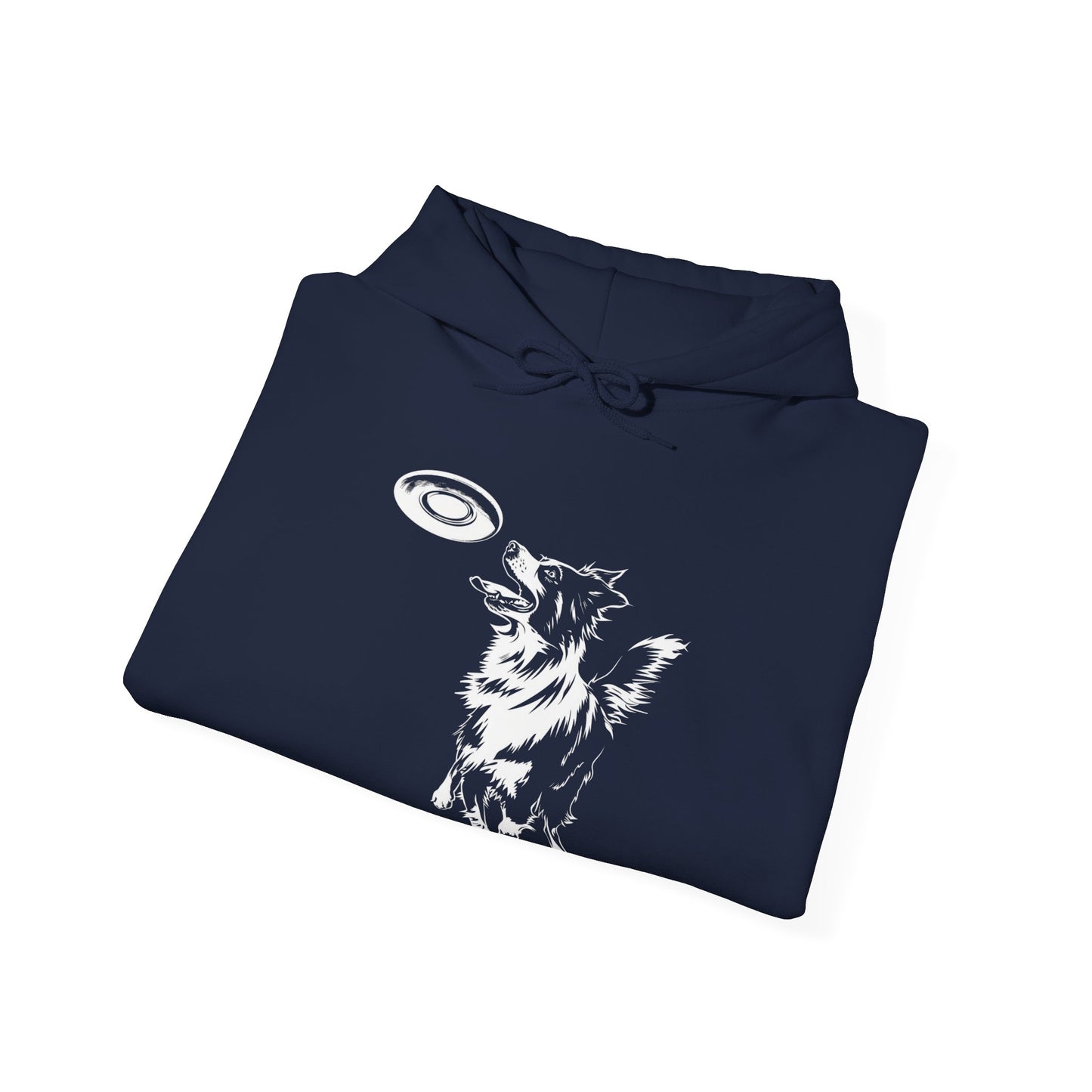 Border Collie with Frisbee Disc - Unisex Heavy Blend Hooded Sweatshirt