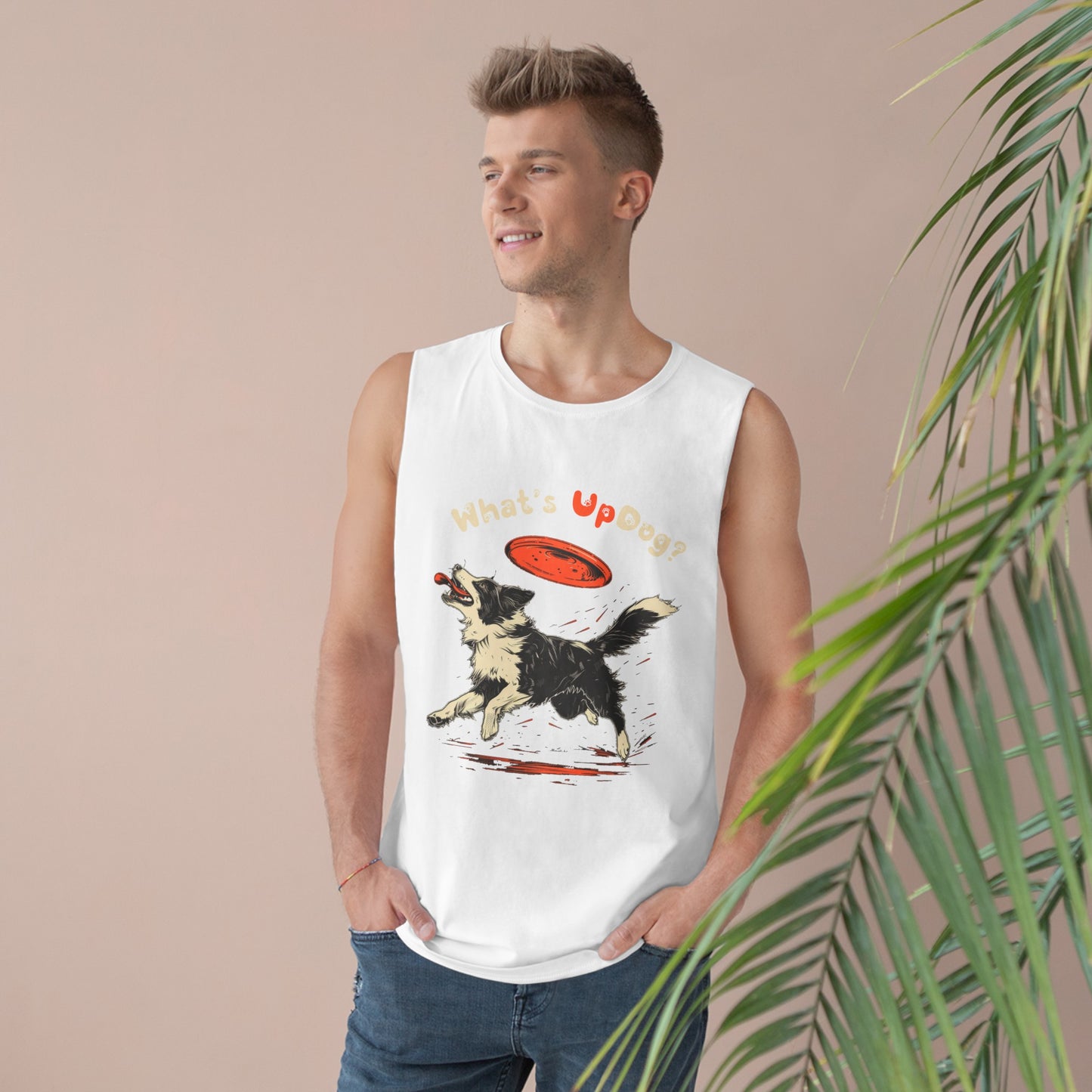 Border Collie - What's Up Dog? Frisbee Disc Sports - Unisex Barnard Tank Top w/ Raw Armholes