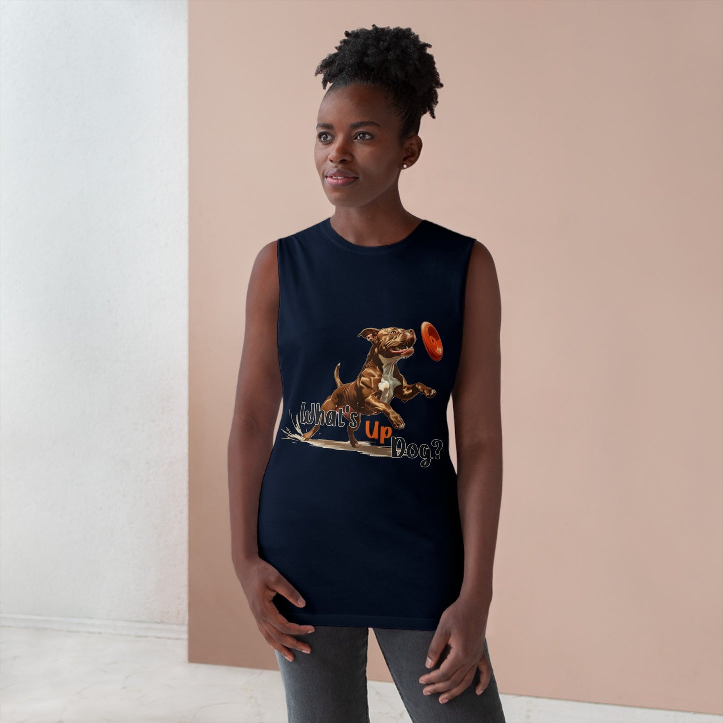 American Pit Bull Terrier (Pittie) - What's Up Dog? Frisbee Disc Sports - Unisex Barnard Tank Top w/ Raw Armholes