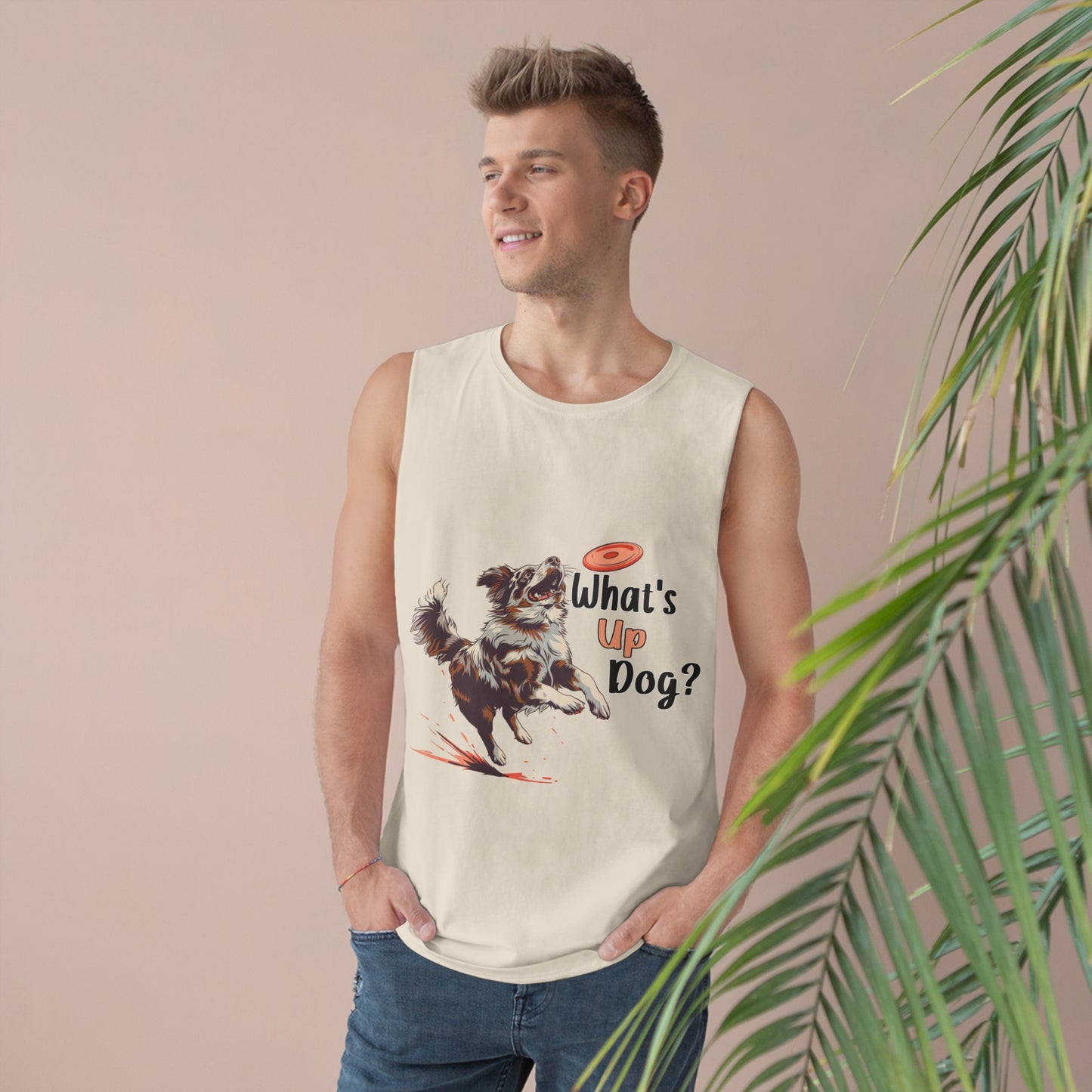 Australian Shepherd - What's Up Dog? Frisbee Disc Sports - Unisex Barnard Tank Top w/ Raw Armholes