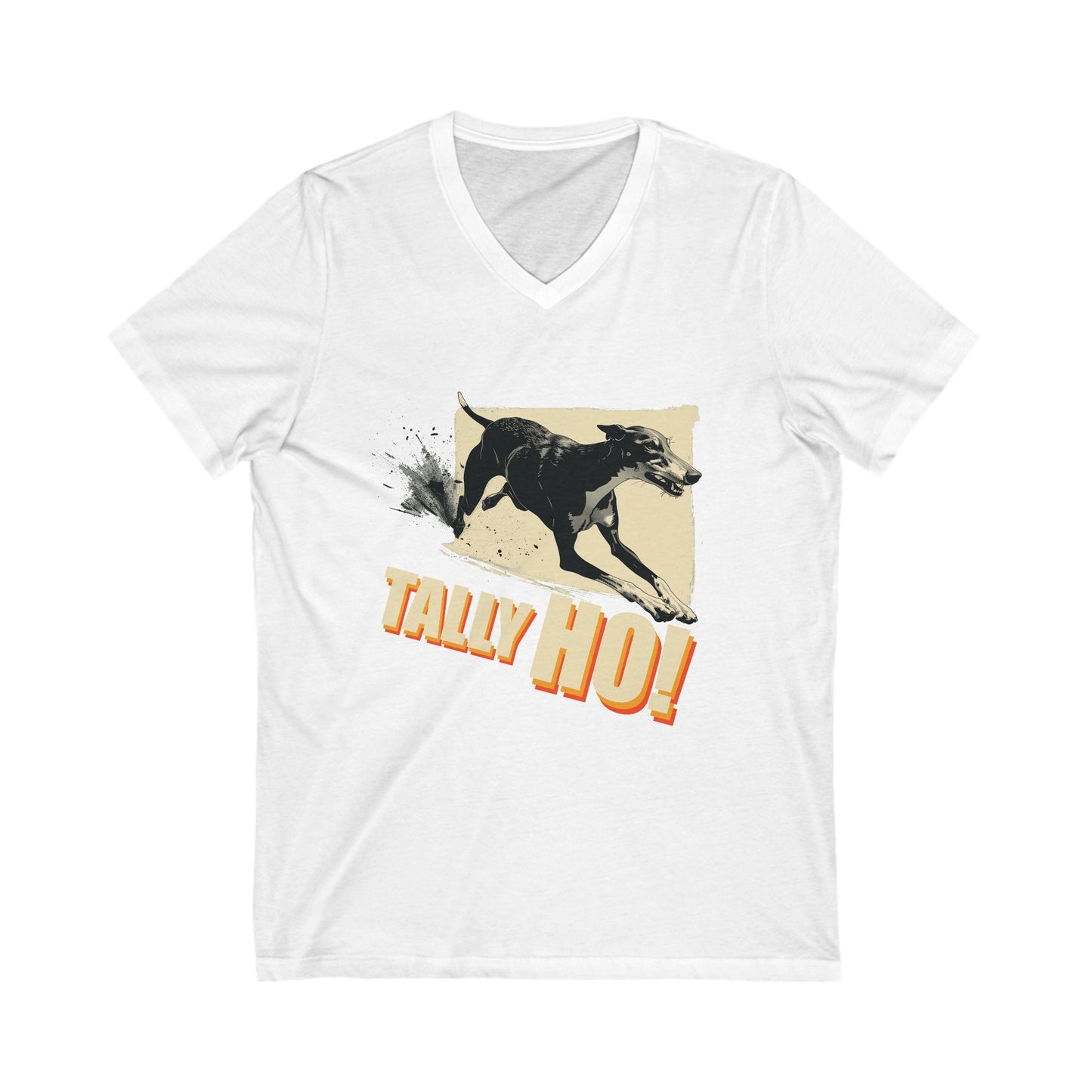 Greyhound - Tally Ho! A FastCAT Design - Unisex Jersey Short Sleeve V-Neck Tee